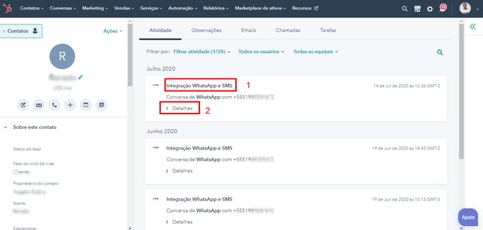 Como ver os detalhes das mensagens de WhatsApp e SMS na HubSpot