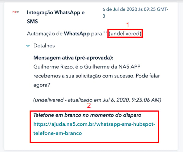 Mensagens não entregues nas automações de WhatsApp